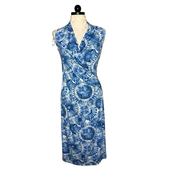 Tommy Hilfiger Blue Sunflower sleeveless Midi Wrap Dress Size Small P - Picture 1 of 6
